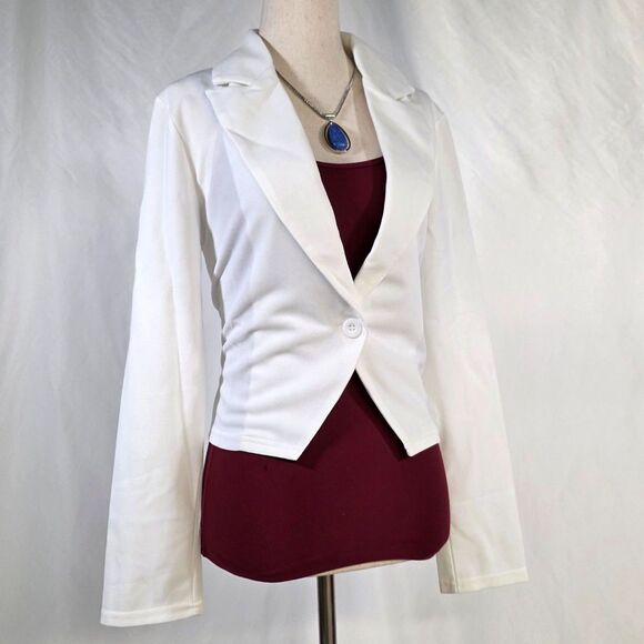 Fashion Jackets & Blazers - Stretch Single Button Double Lapel Ivory White Blazer Size Small